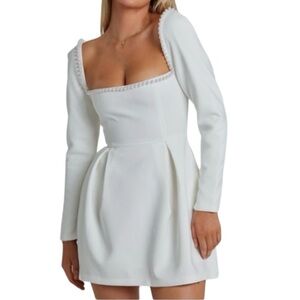 Odd Muse White Long Sleeve Pearl Dress